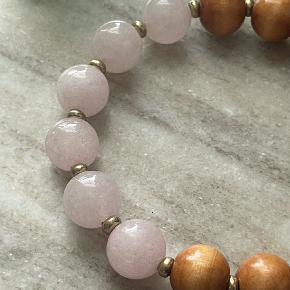 Pink and Brown Wooden Beaded Bracelet keychain